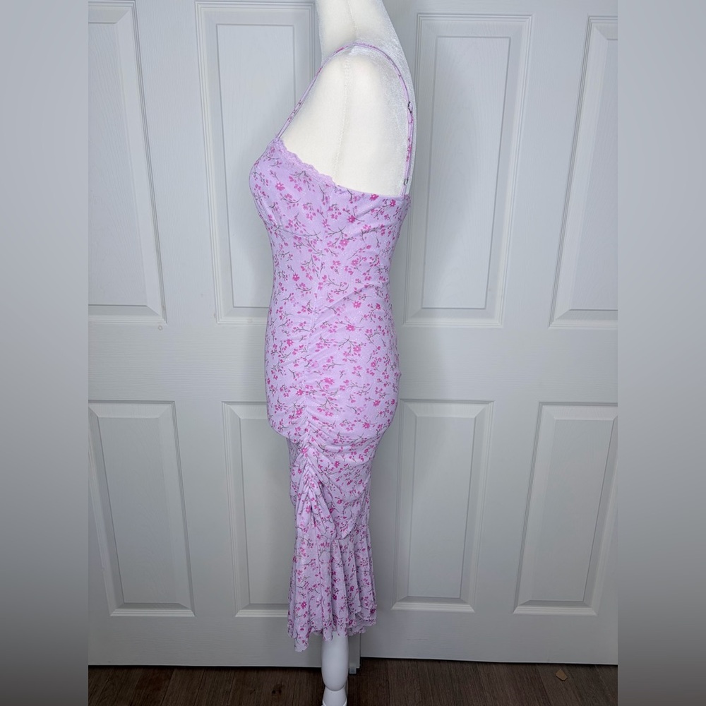 Lilac floral mini dress with asymmetrical ruffle trim adjustable straps sz xxs - Picture 5 of 12